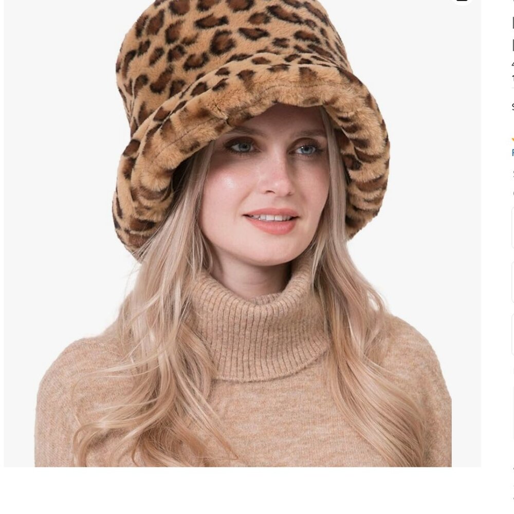 Faux Fur Leopard  Bucket Hat